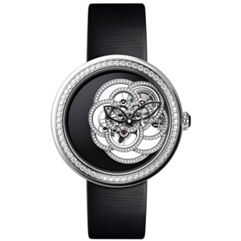 Women's Mademoiselle Prive Camelia Satin Matte Black Dial Watch